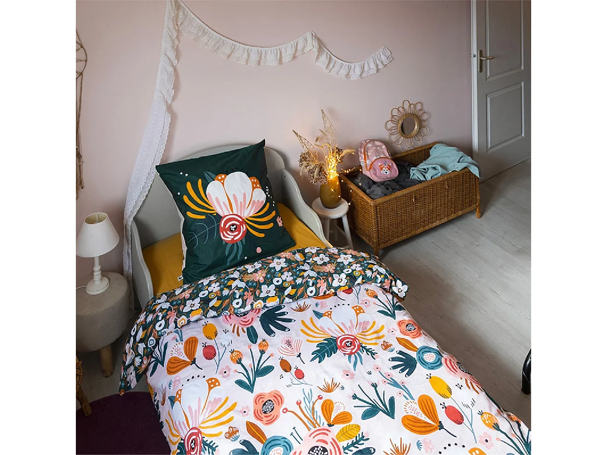 CAPUK - Parure de Lit Coton Motif Rétro Housse de Couette 140x200cm + Taie d'Oreiller