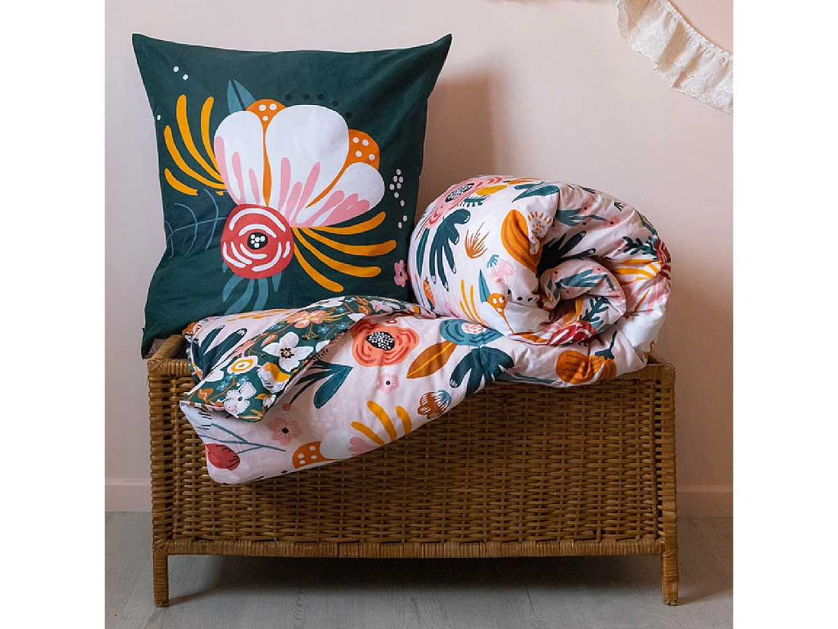 CAPUK - Parure de Lit Coton Motif Rétro Housse de Couette 140x200cm + Taie d'Oreiller