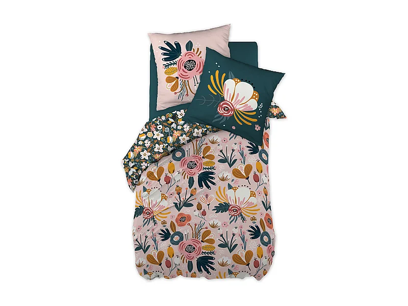 CAPUK - Parure de Lit Coton Motif Rétro Housse de Couette 140x200cm + Taie d'Oreiller