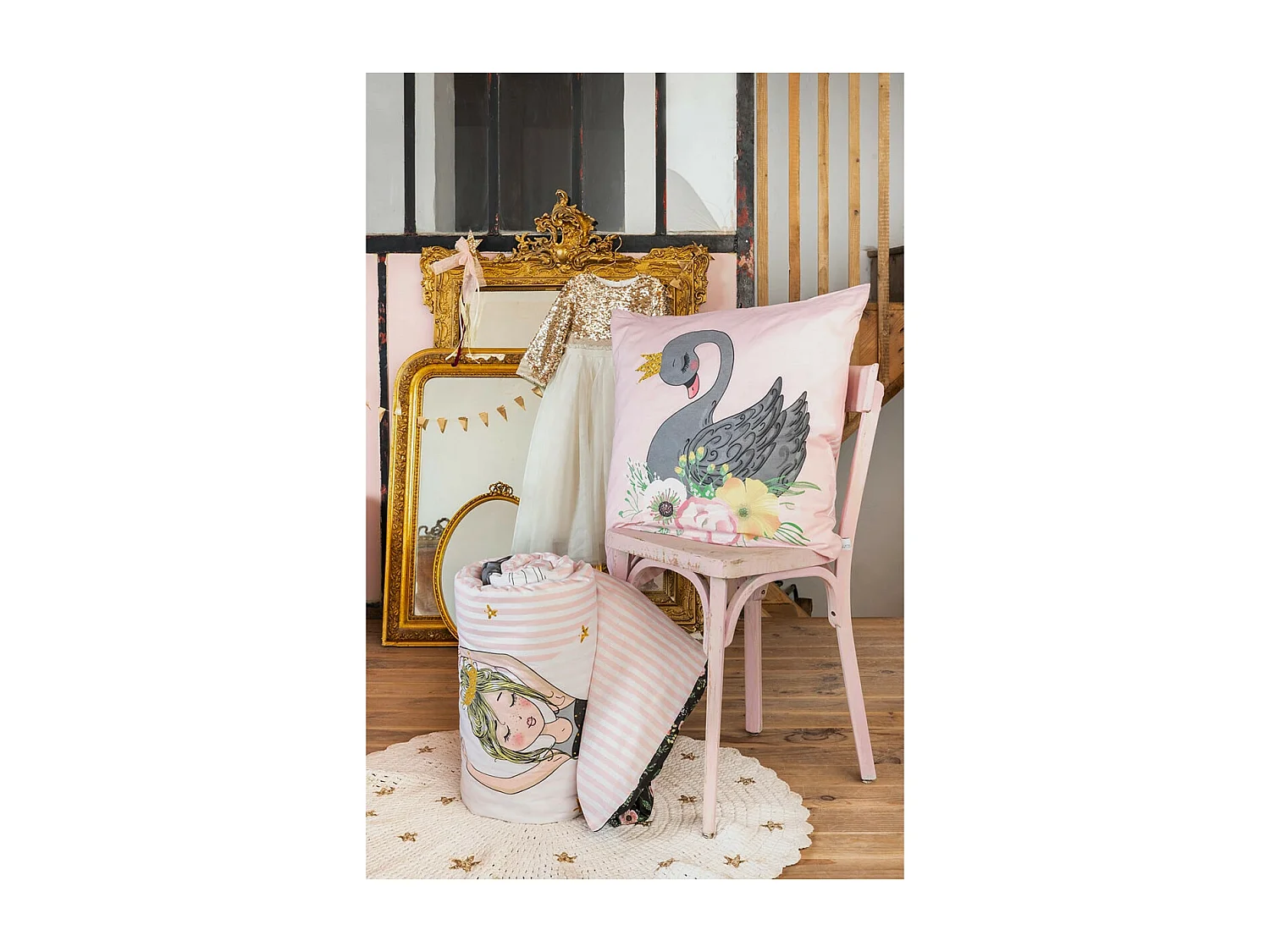 BALLET - Parure de Lit Coton Motif Danseuse Housse de Couette 200x200cm + 2 Taies d'Oreiller