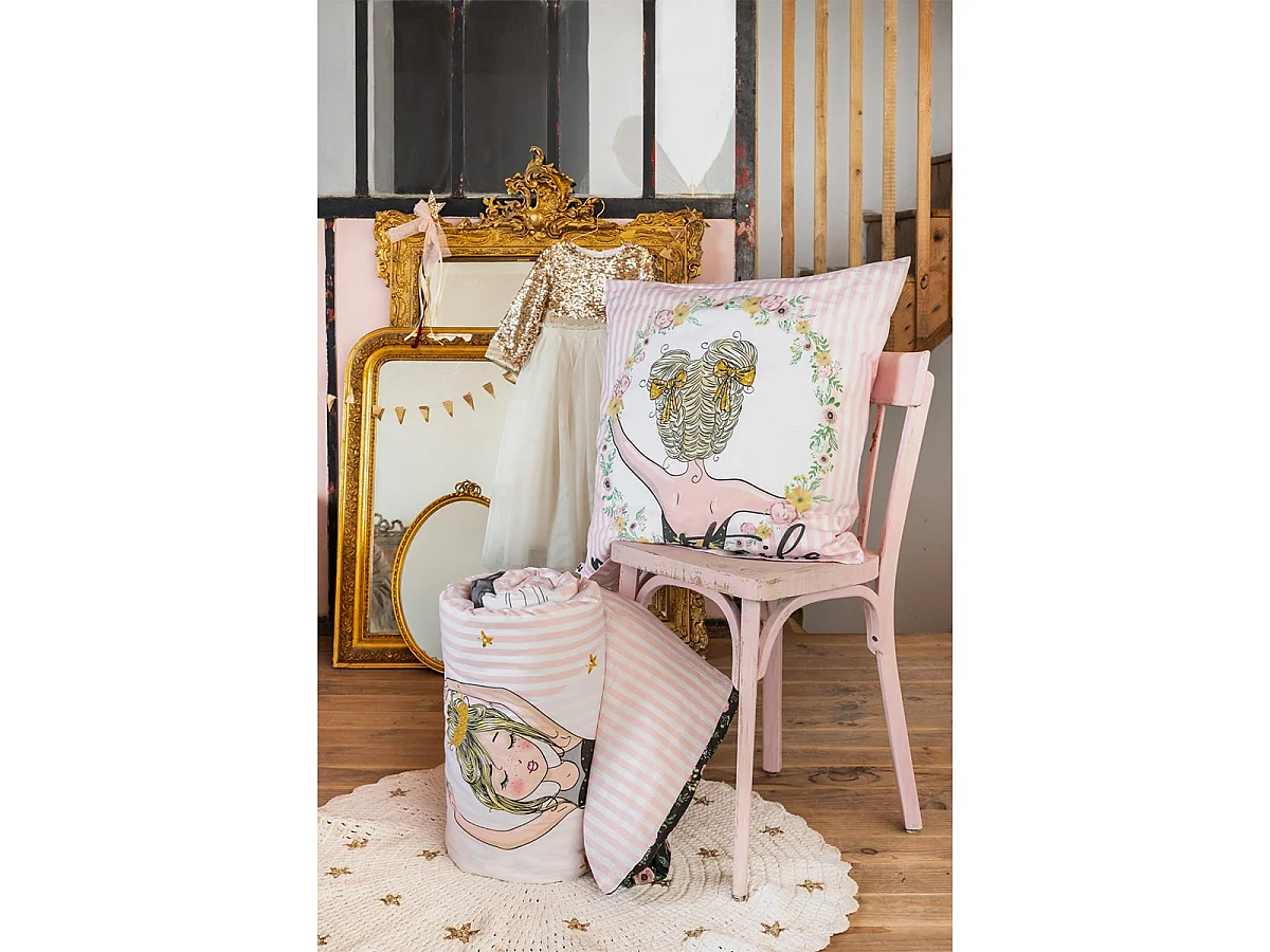 BALLET - Parure de Lit Coton Motif Danseuse Housse de Couette 200x200cm + 2 Taies d'Oreiller