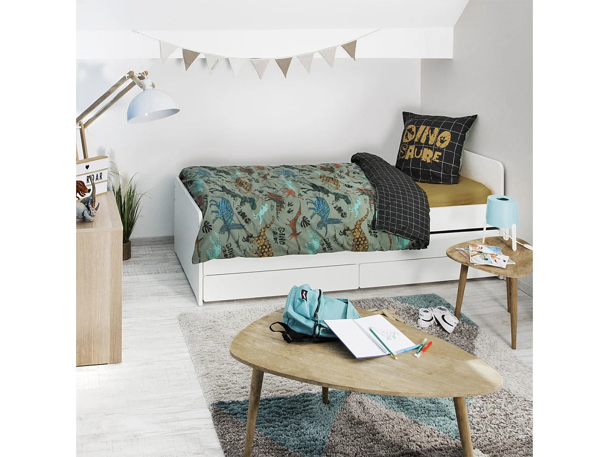 TYREX - Parure de Lit Coton Motif Dinosaures Housse de Couette 140x200cm + Taie d'Oreiller