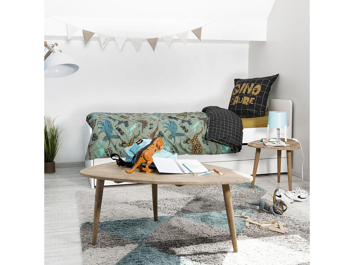 TYREX - Parure de Lit Coton Motif Dinosaures Housse de Couette 140x200cm + Taie d'Oreiller