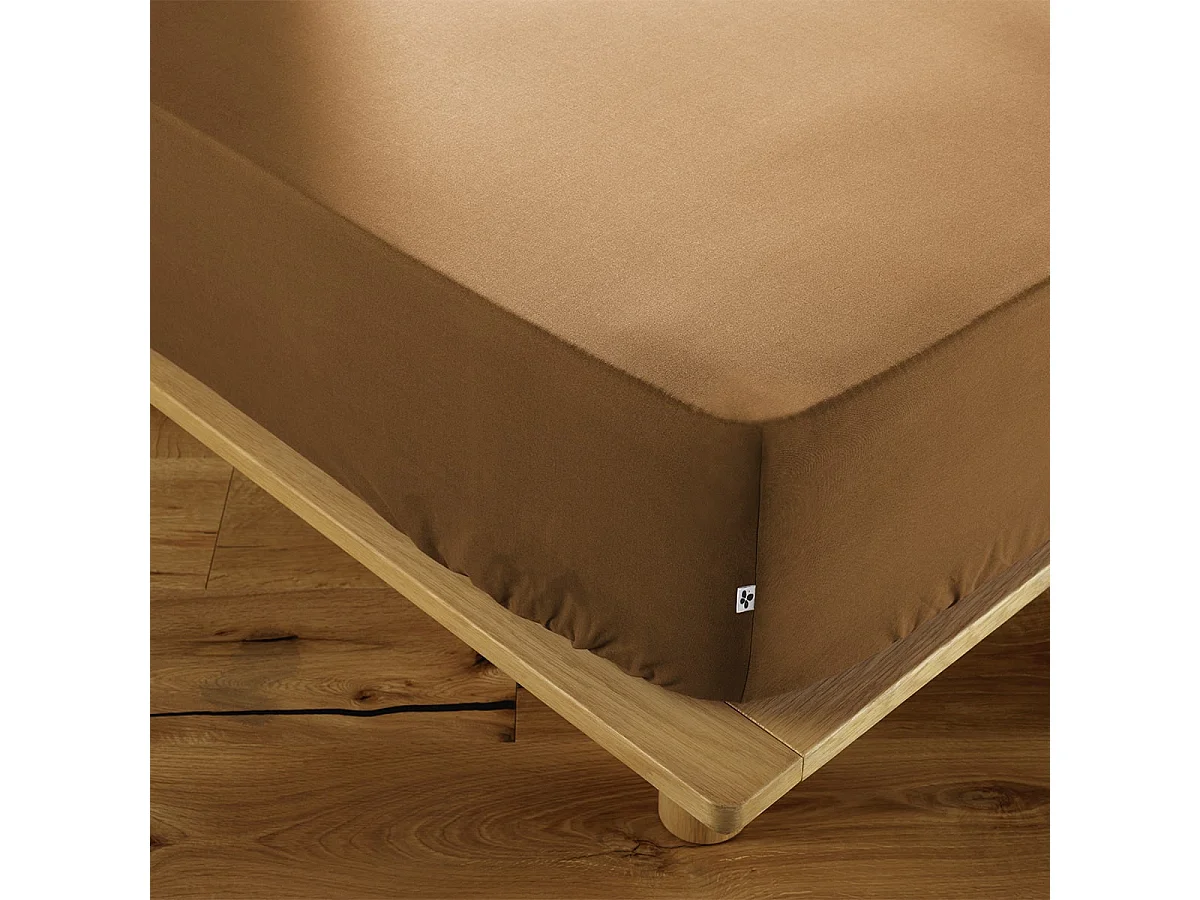 SAMIA - Drap Housse 200x200cm Coton Coloris Camel