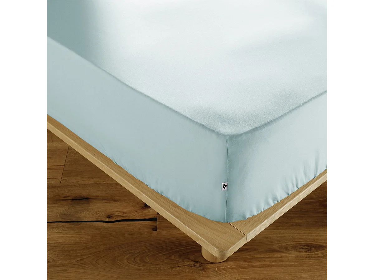 SAMIA - Drap Housse 140x190cm Coton Coloris Bleu Craie