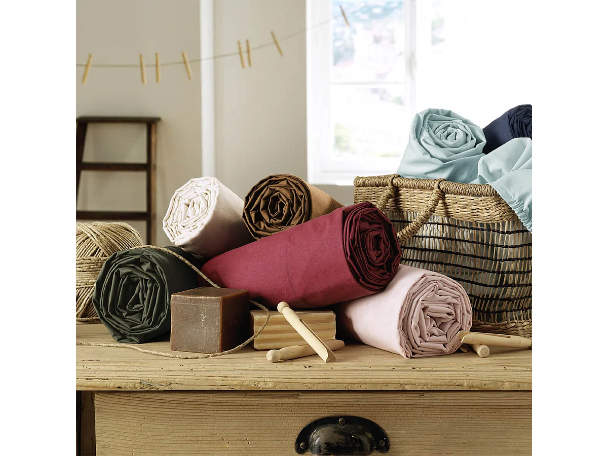 SAMIA - Drap Housse 90x190cm Coton Coloris Truffe