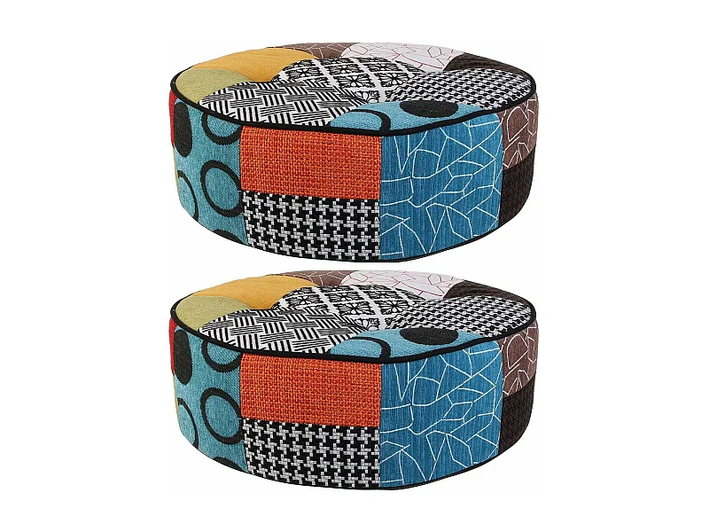 Pouf rond patchwork 50 cm (Lot de 2)
