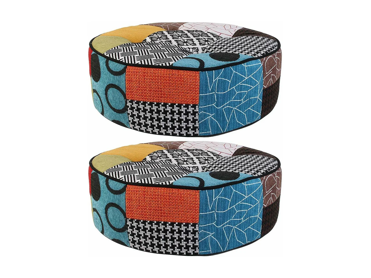 Pouf rond patchwork 50 cm (Lot de 2)