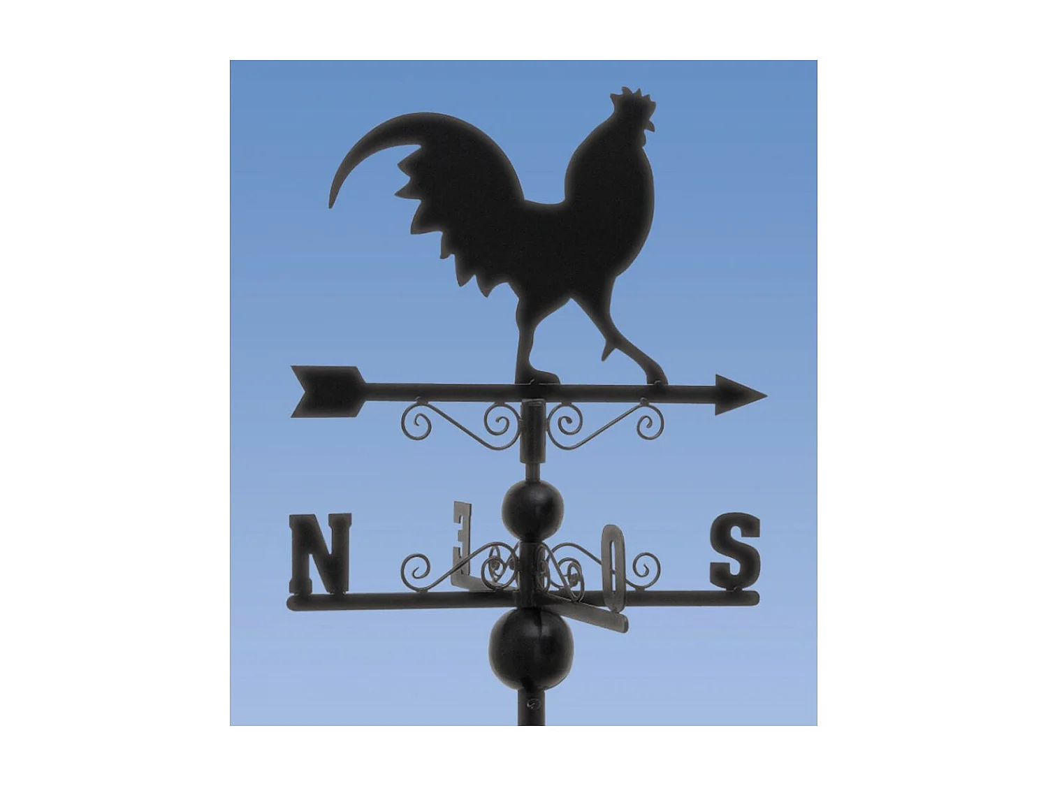 Girouette coq en fer forgé avec arabesques