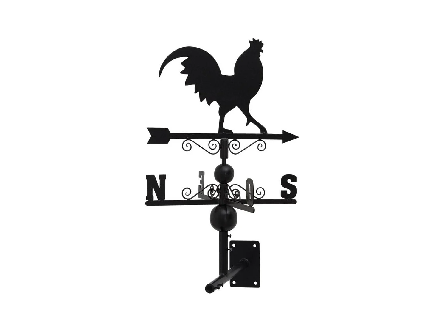 Girouette coq en fer forgé avec arabesques