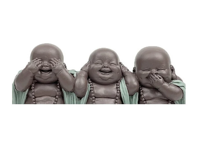 Statua di 3 Buddha ridenti in poliresina
