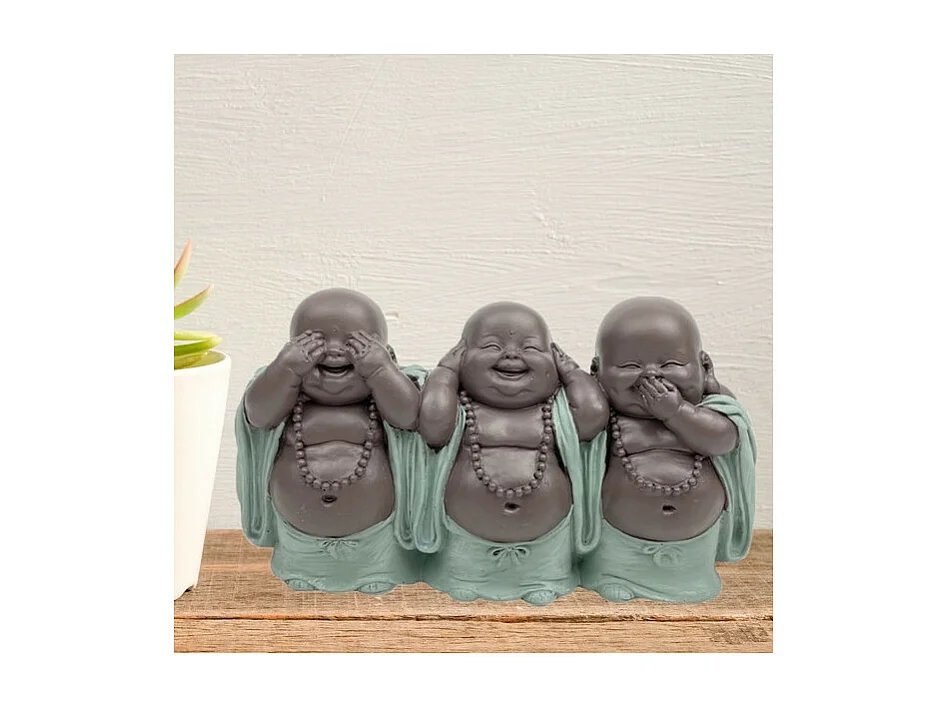 Statua di 3 Buddha ridenti in poliresina