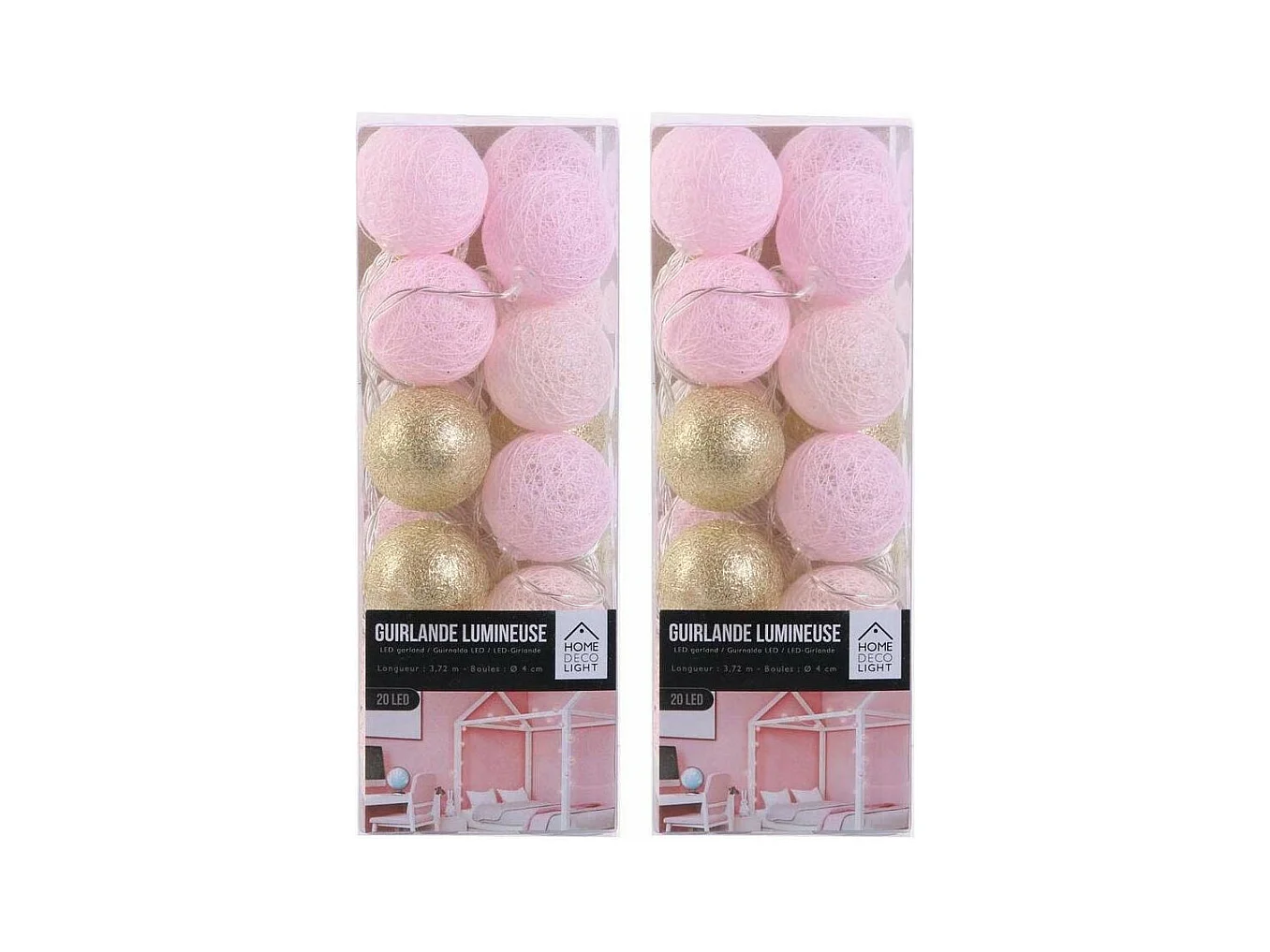 Guirlande lumineuse boules colorées 20 LED 3,72 m (Lot de 2)