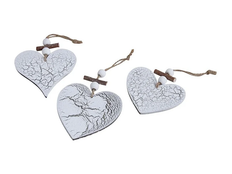 Coeurs à suspendre en bois craquelé (Lot de 3)