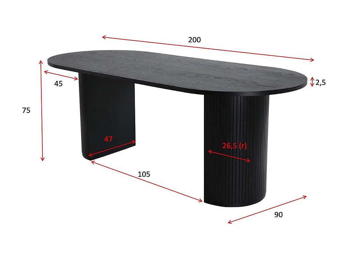 Bianca eetkamertafel 90x200cm zwart.