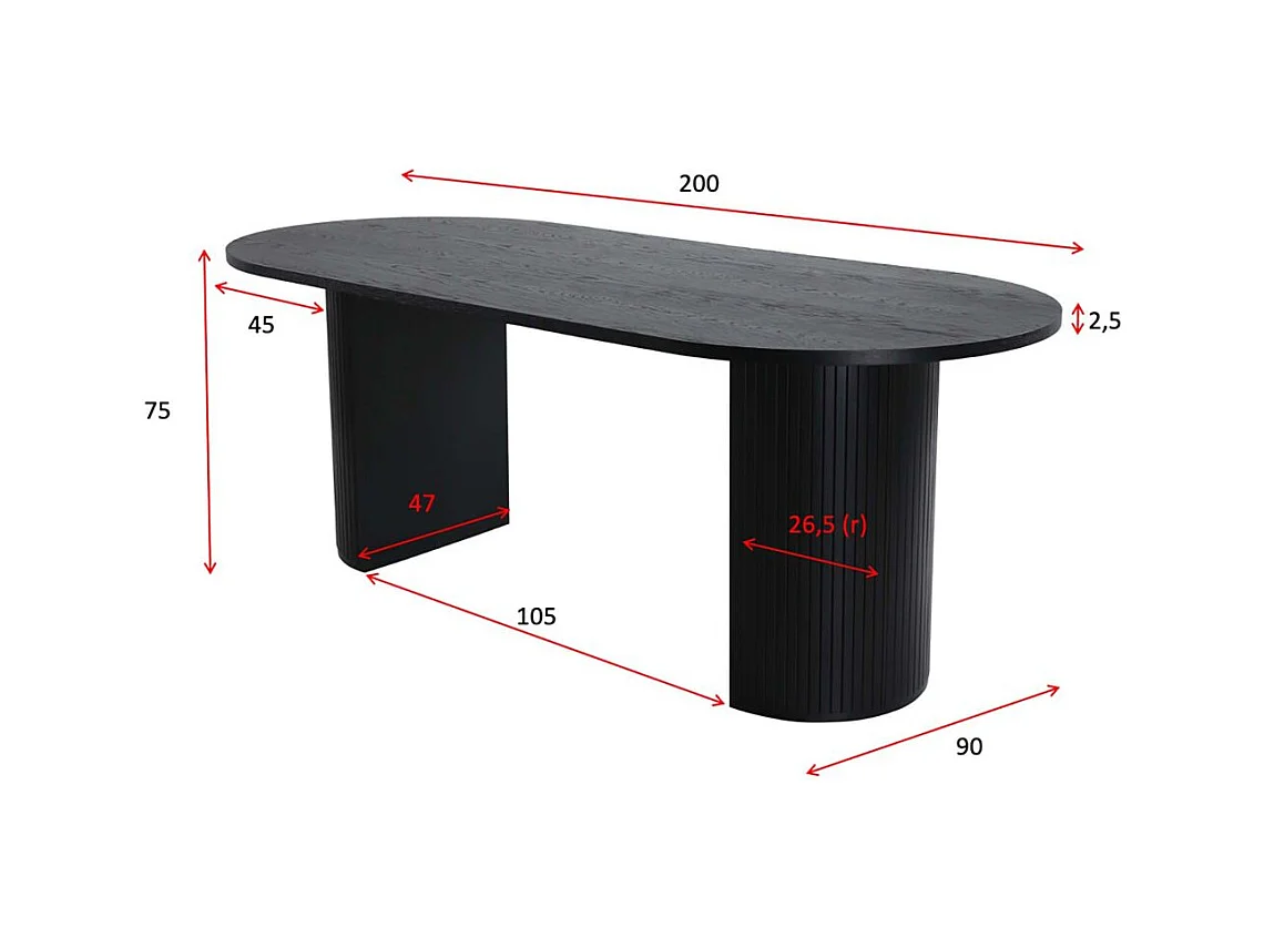 Table à Manger Ovale "Bianca" 200cm Noir