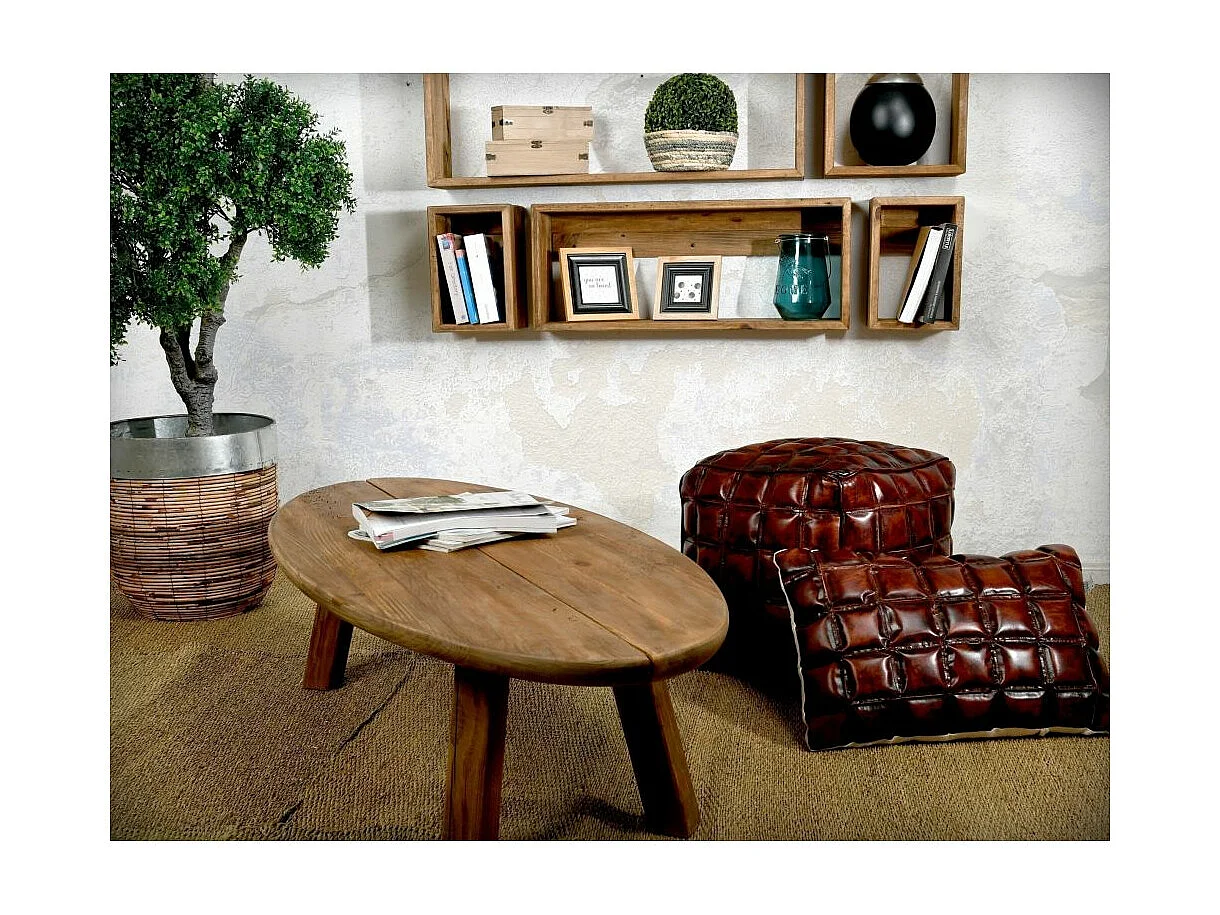 Table basse ovale en pin recyclé REWOOD