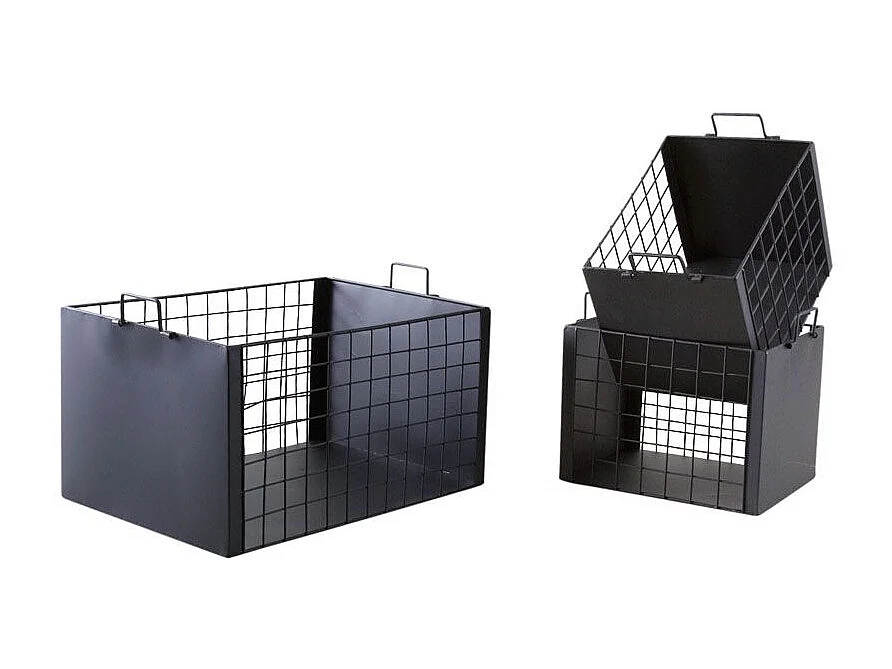 Caisses de rangement en métal laqué noir mat (Lot de 3)
