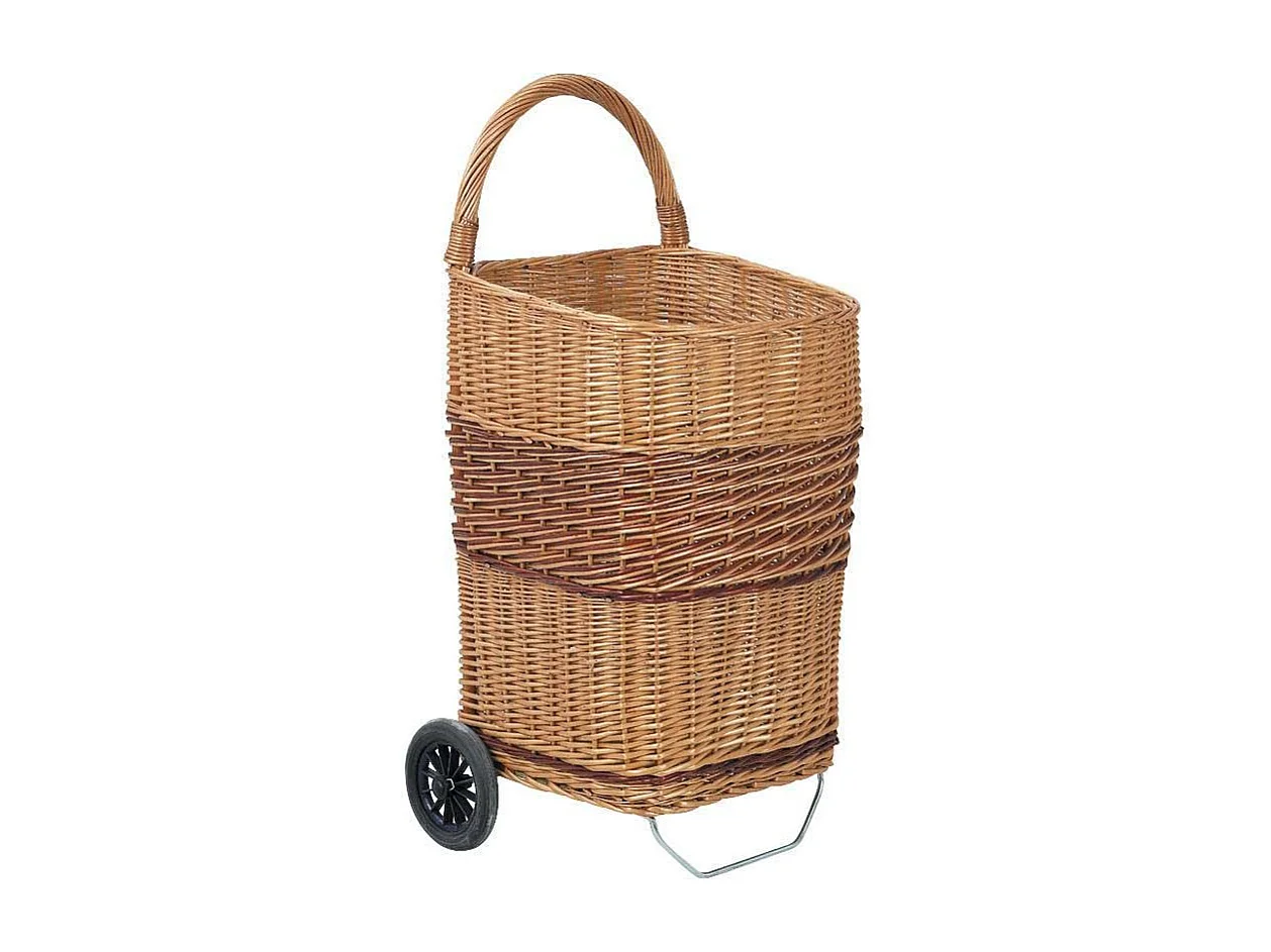 Chariot à bûches en osier sur roulettes