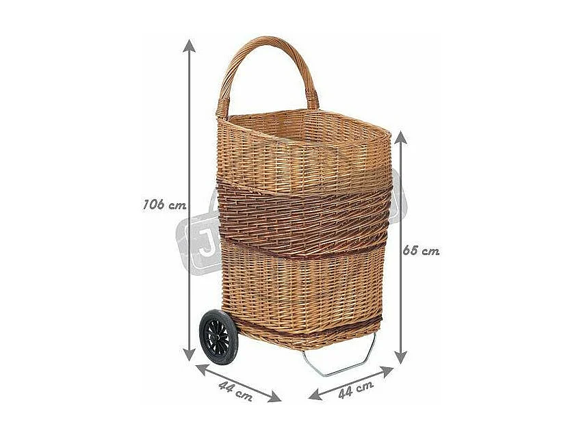 Chariot à bûches en osier sur roulettes