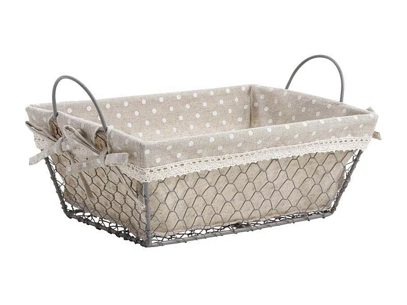 Corbeille de rangement en grillage métallique avec doublure en jute amovible
