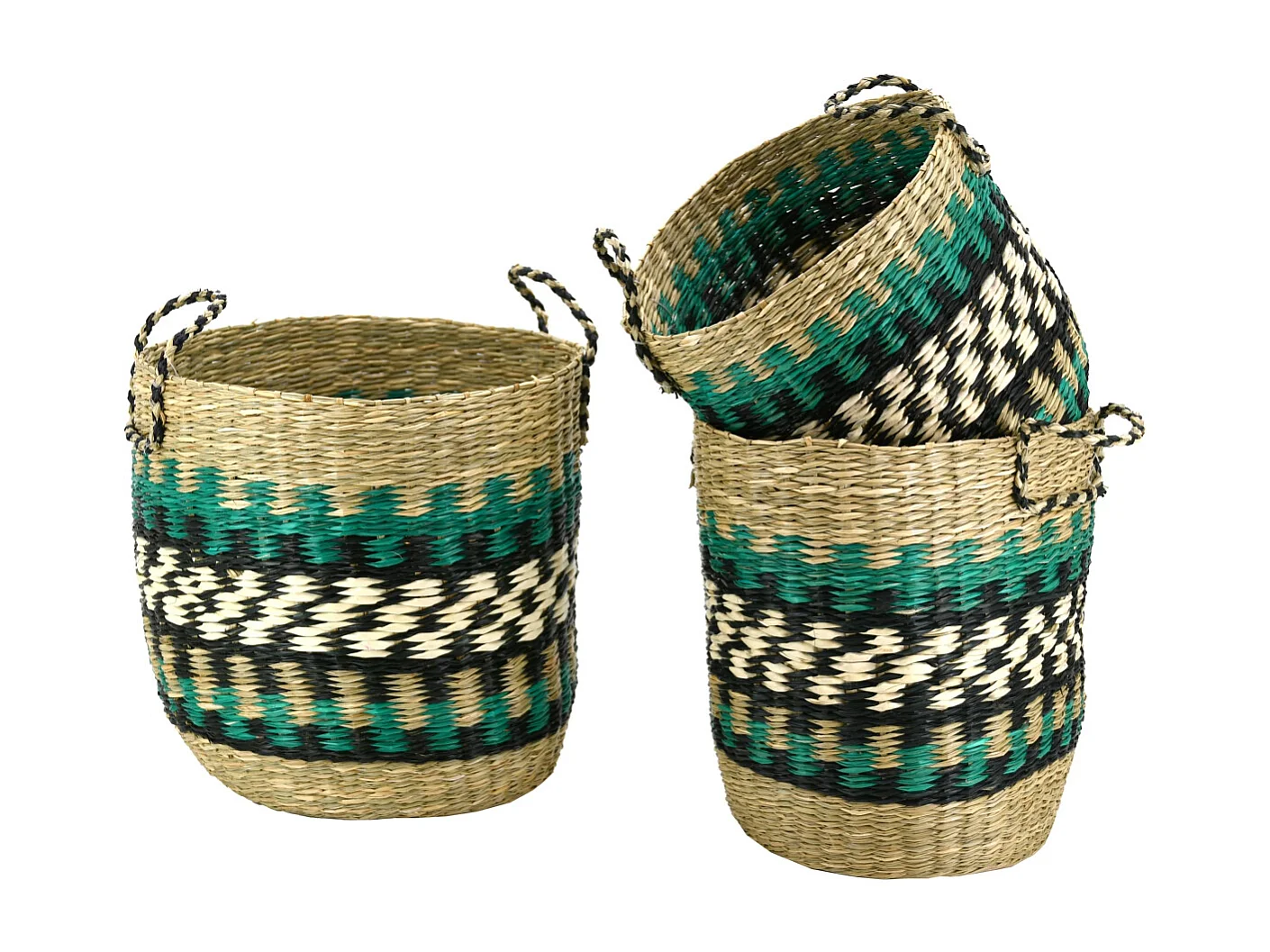 Cache-pots en jonc naturel et teinté (Lot de 3)