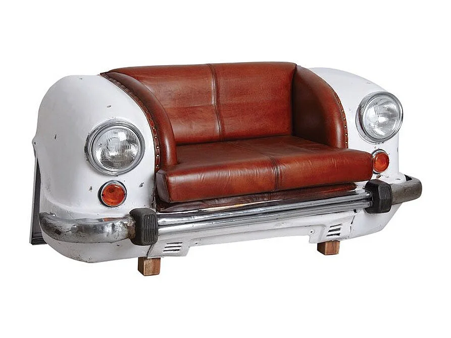 Canapé voiture en cuir de buffle et métal