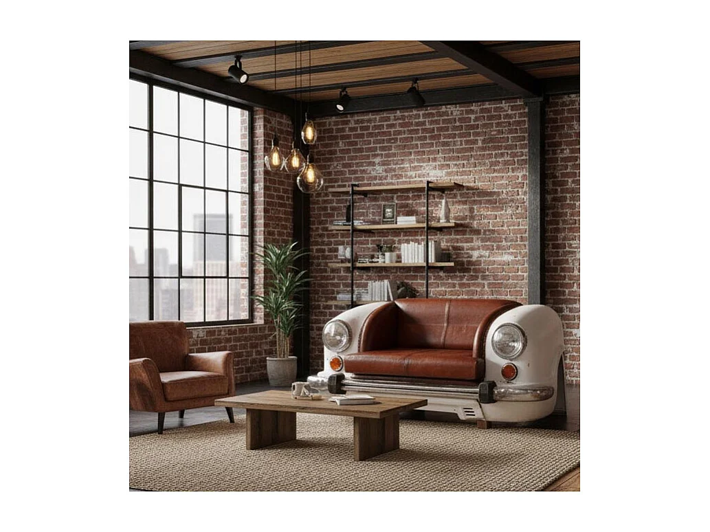 Canapé voiture en cuir de buffle et métal