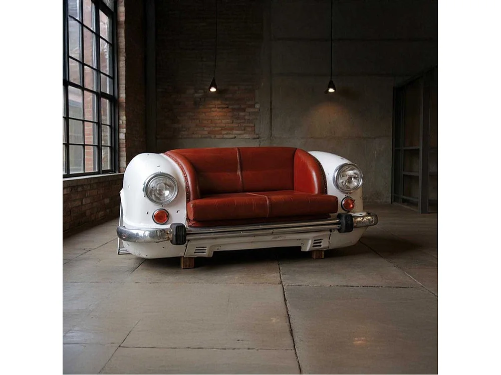 Canapé voiture en cuir de buffle et métal