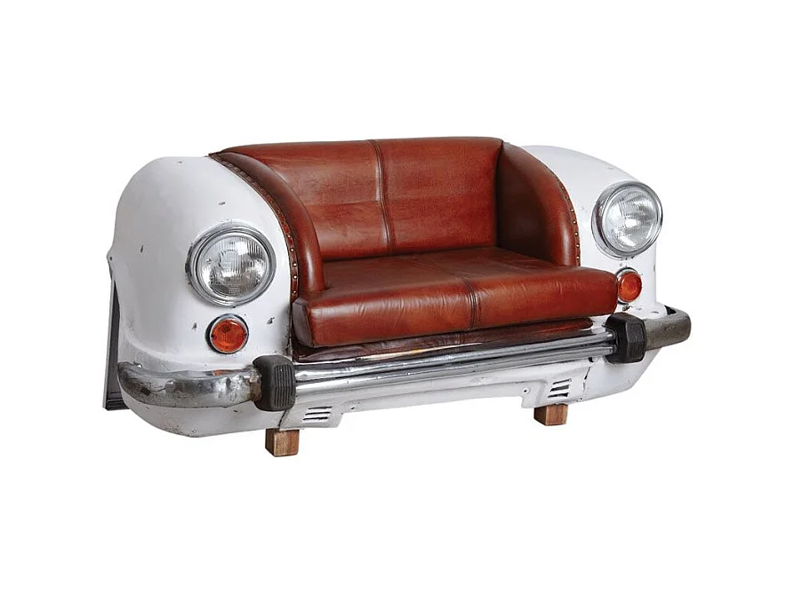 Canapé voiture en cuir de buffle et métal