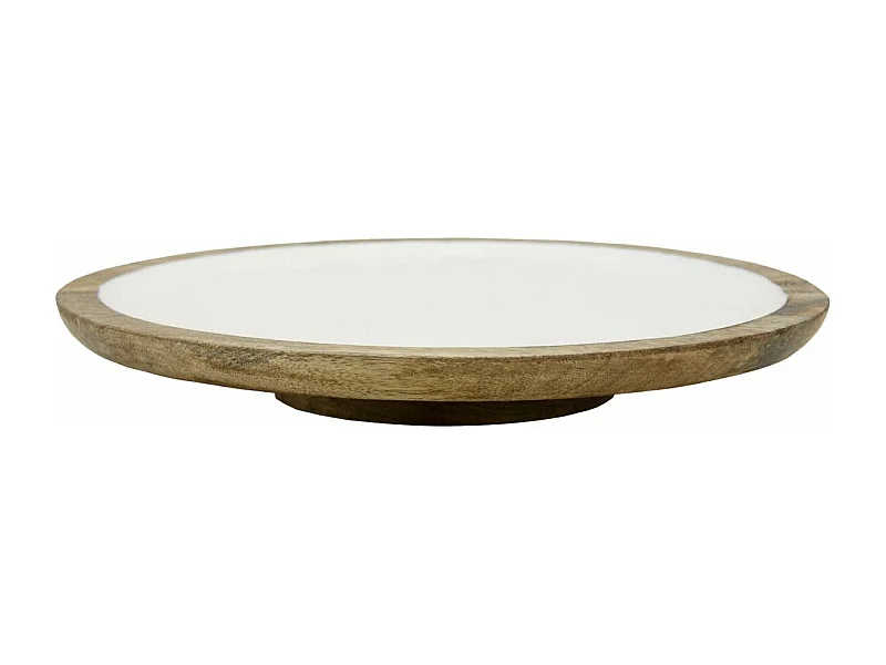 Plateau tournant en manguier et émail blanc