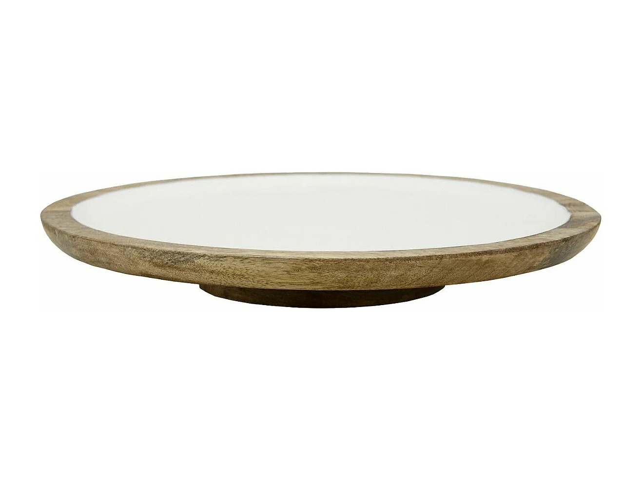 Plateau tournant en manguier et émail blanc