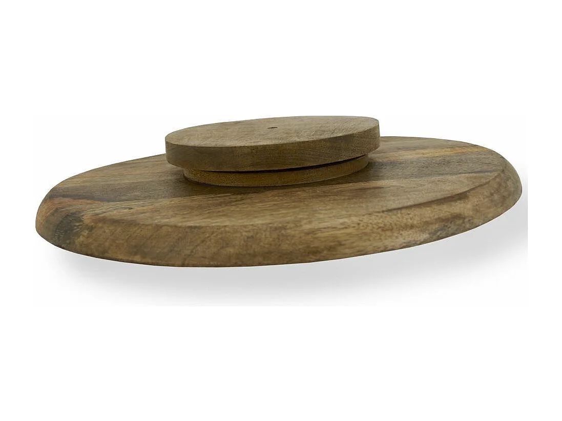 Plateau tournant en manguier et émail blanc