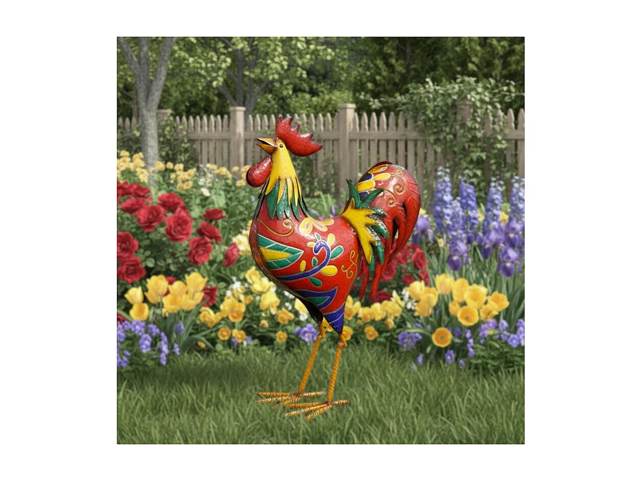 Coq en métal laqué multicolore