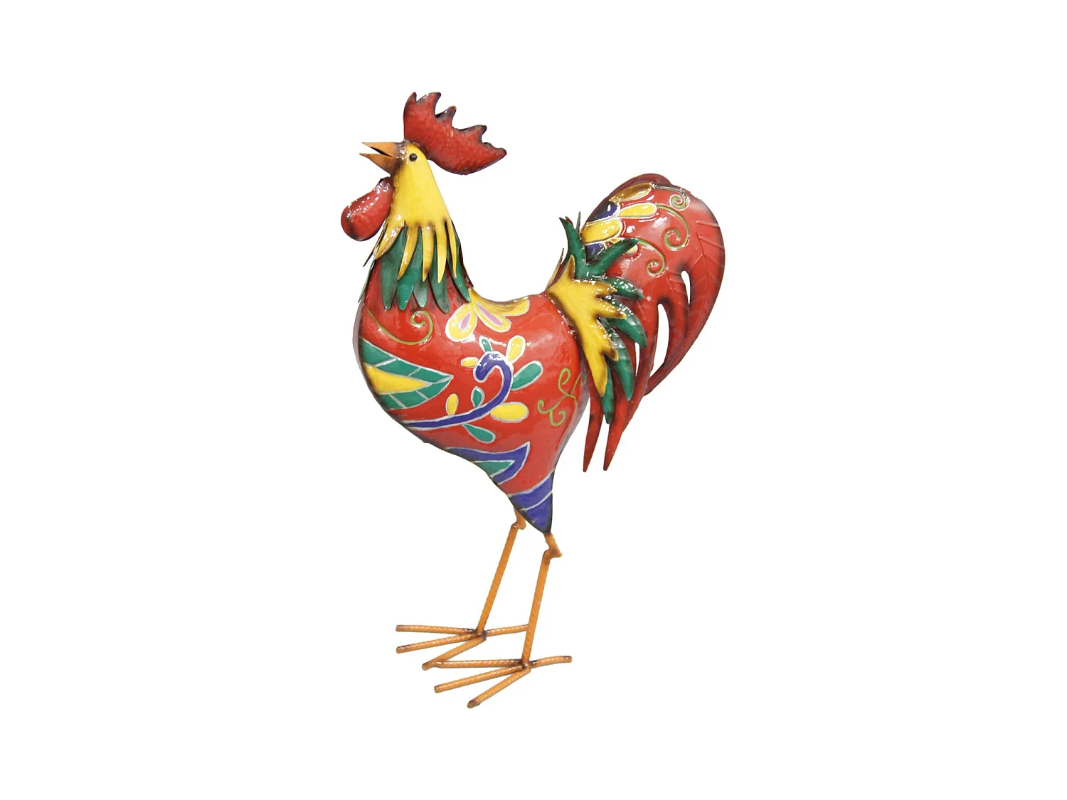 Coq en métal laqué multicolore
