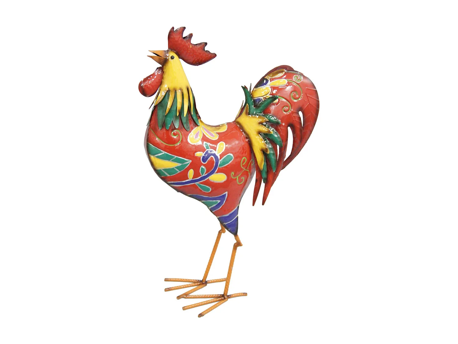 Coq en métal laqué multicolore
