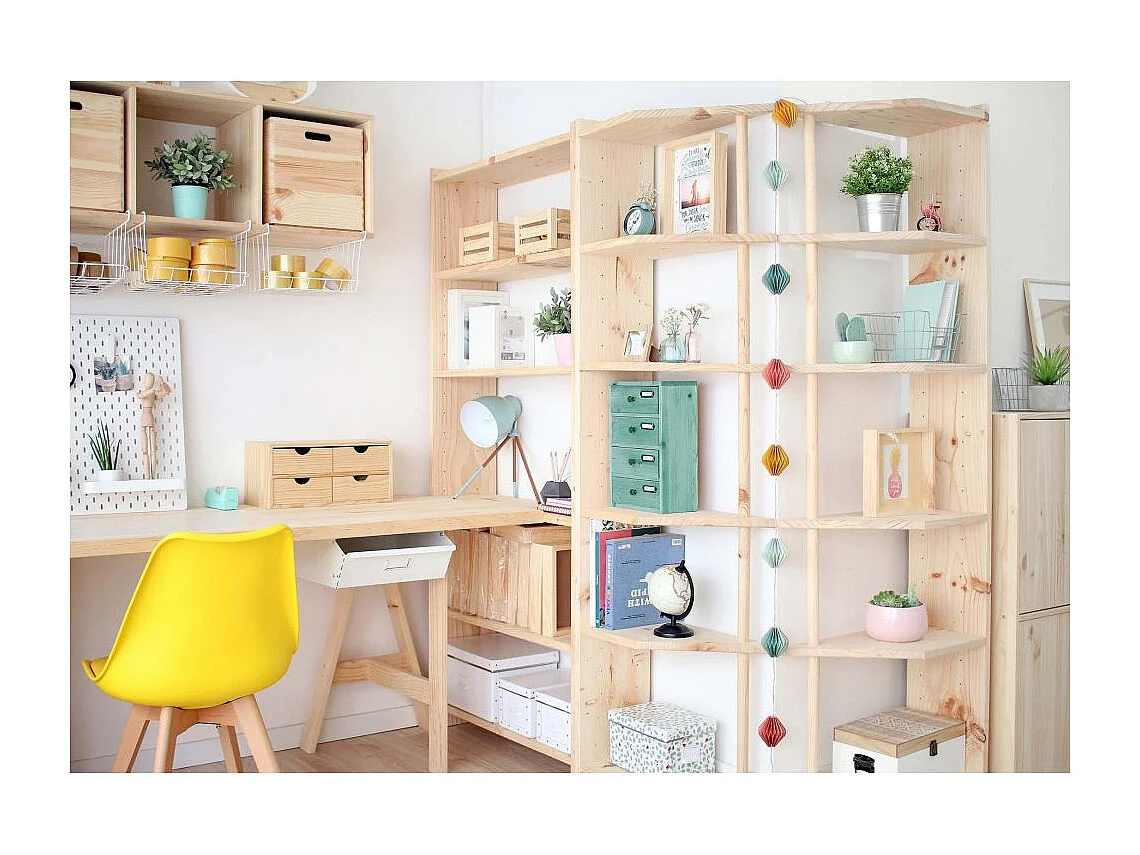 Etagère d'angle en pin brut Gala 4 tablettes