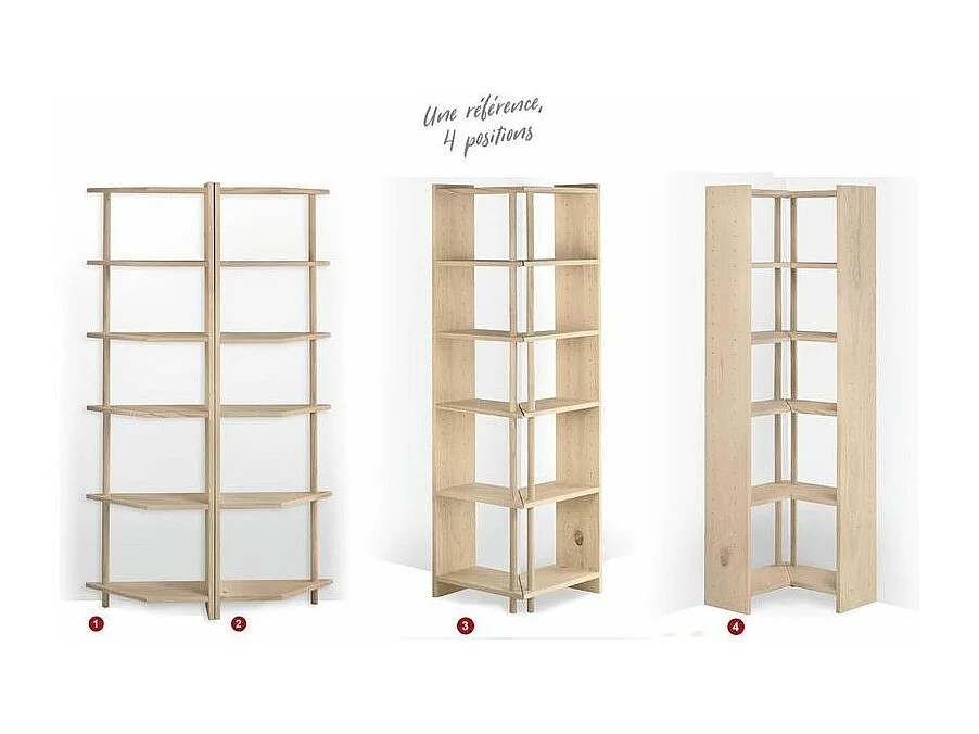 Etagère d'angle en pin brut Gala 4 tablettes