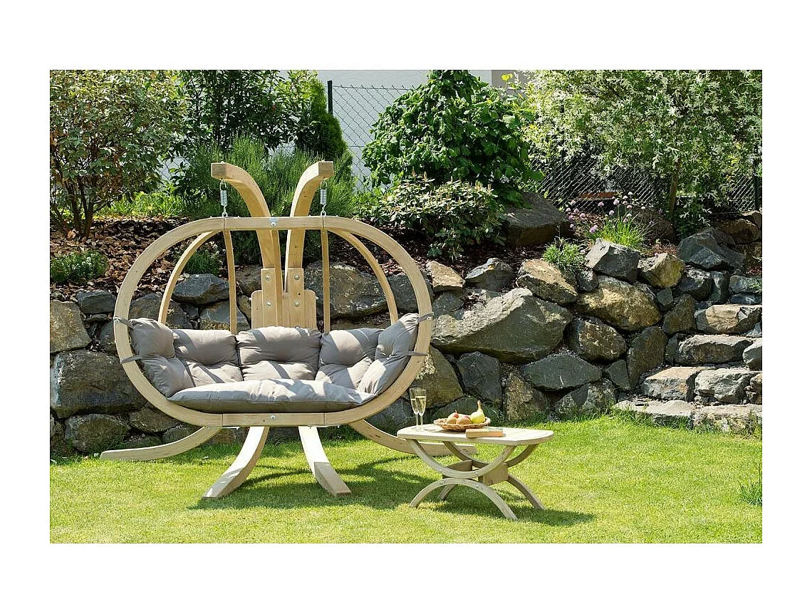 Ensemble canapé suspendu avec support Globo royal Taupe - coussin imperméable