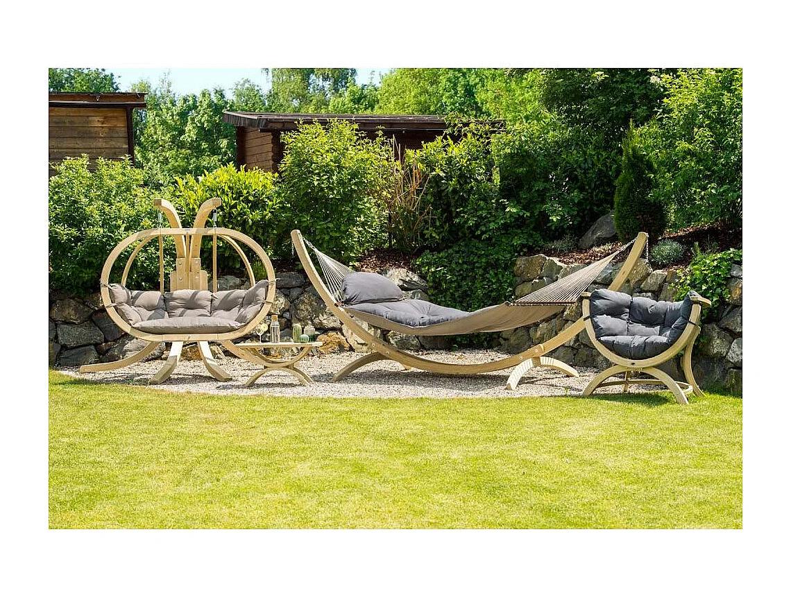 Ensemble canapé suspendu avec support Globo royal Taupe - coussin imperméable