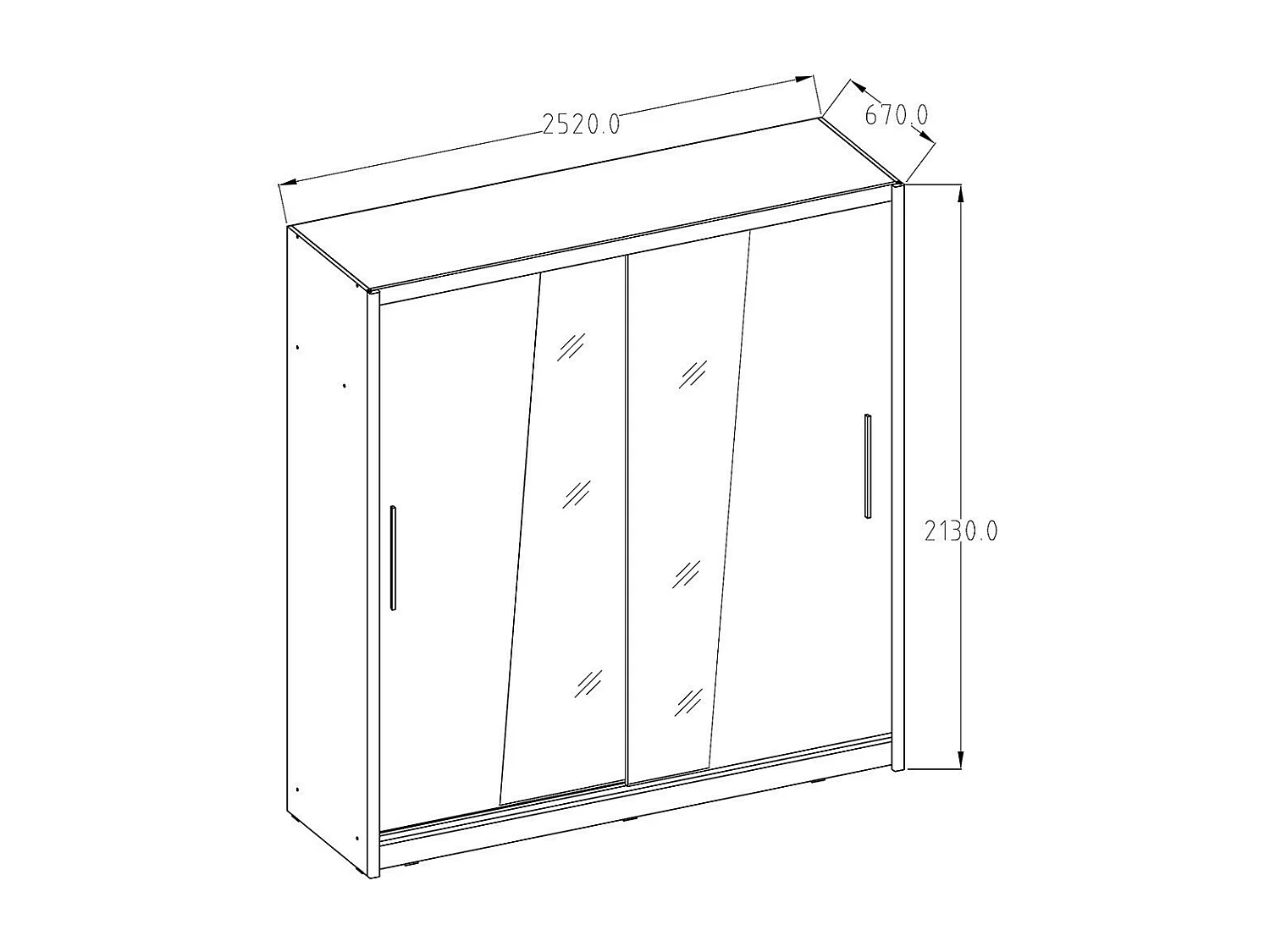 Armoire 2 portes coulissantes avec miroir 205 cm - blanc - Collection BAHIA