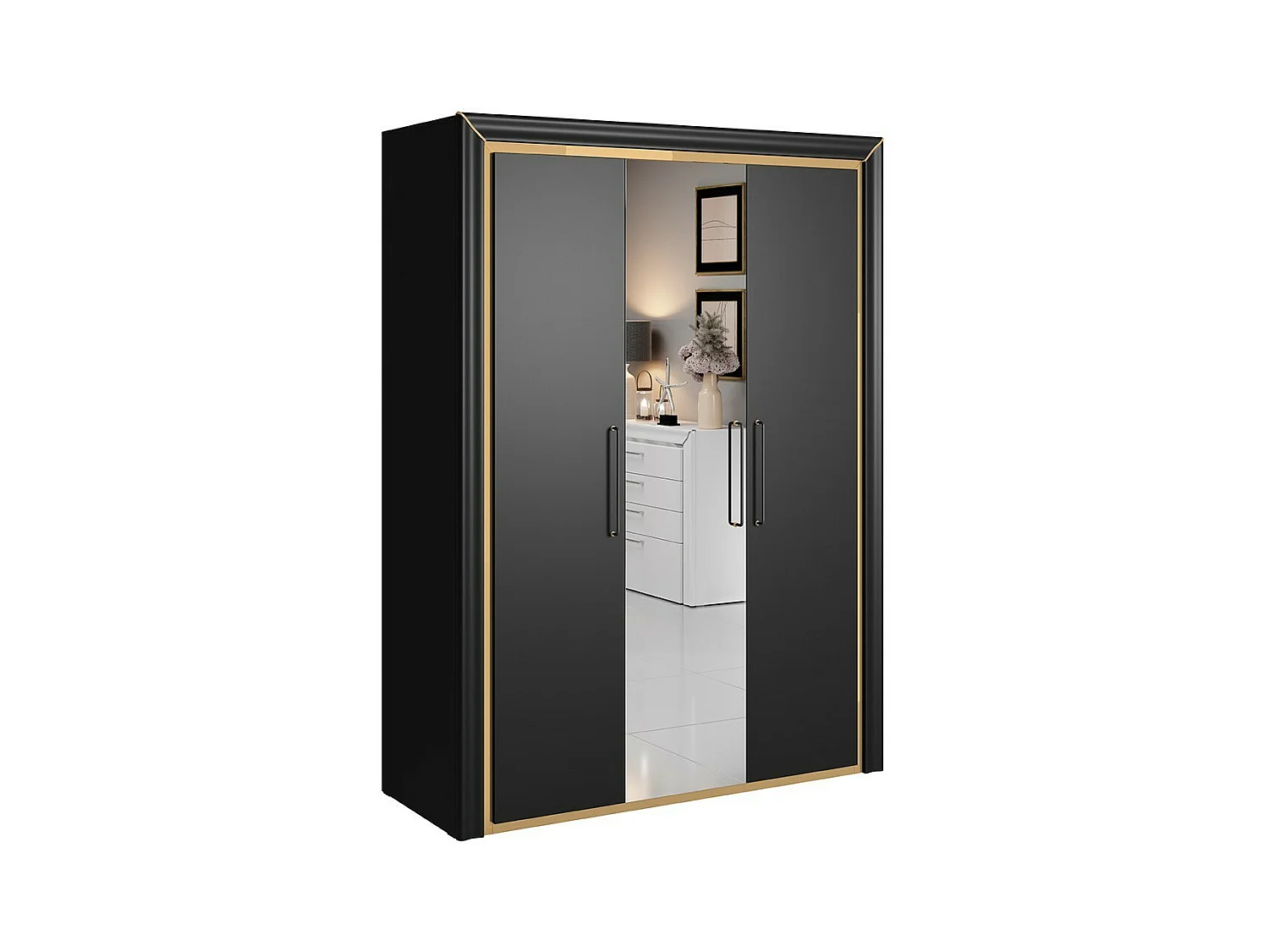 Kast 150cm collectie DOHA. Kleur mat zwart en goud.