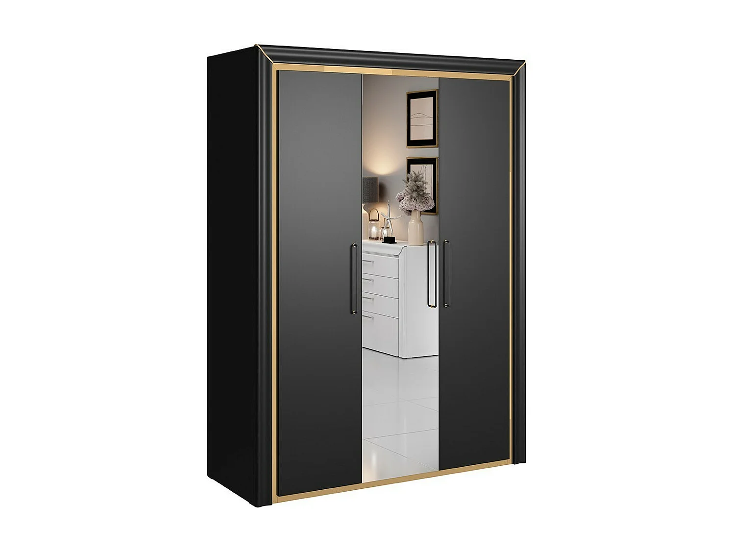 Armoire 150cm collection DOHA. Couleur noir mat et doré.