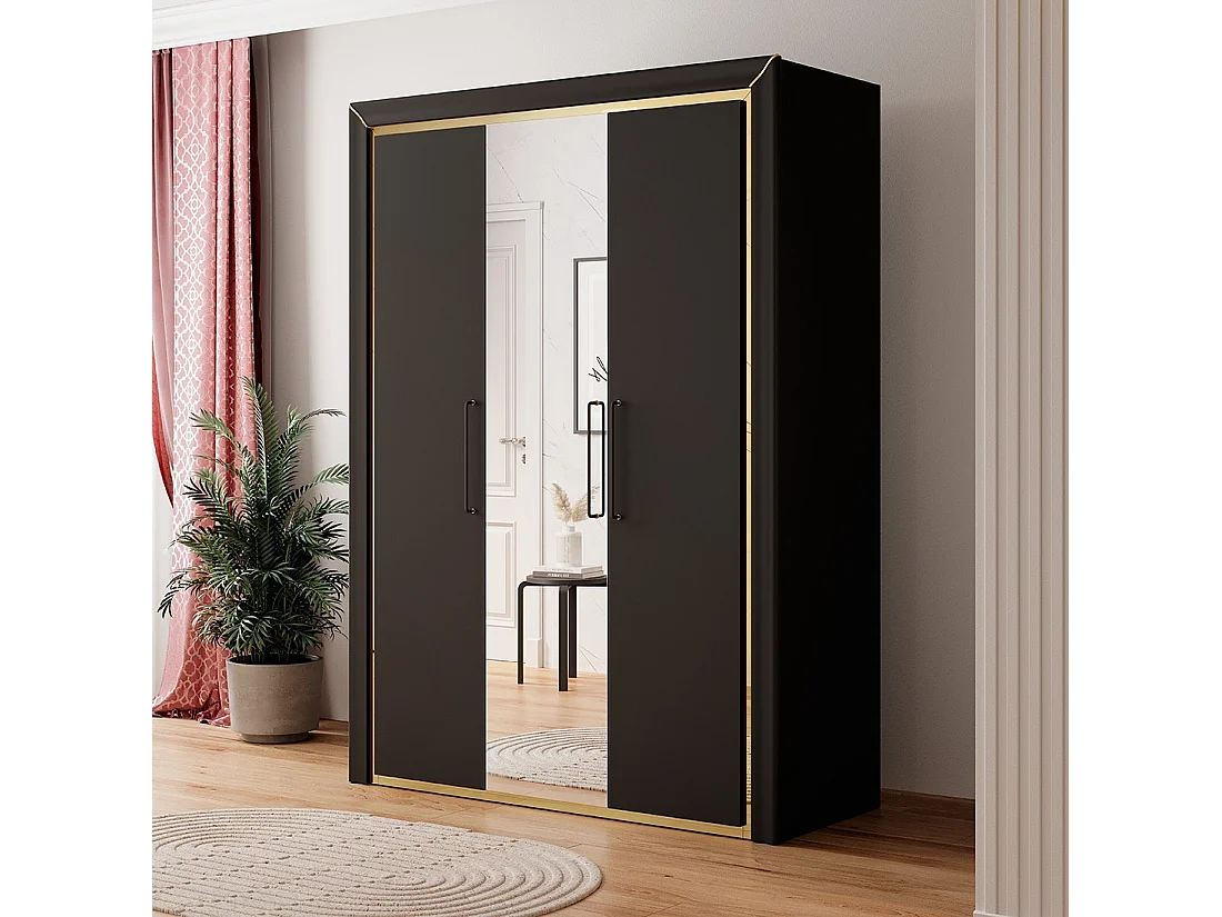 Armoire 150cm collection DOHA. Couleur noir mat et doré.