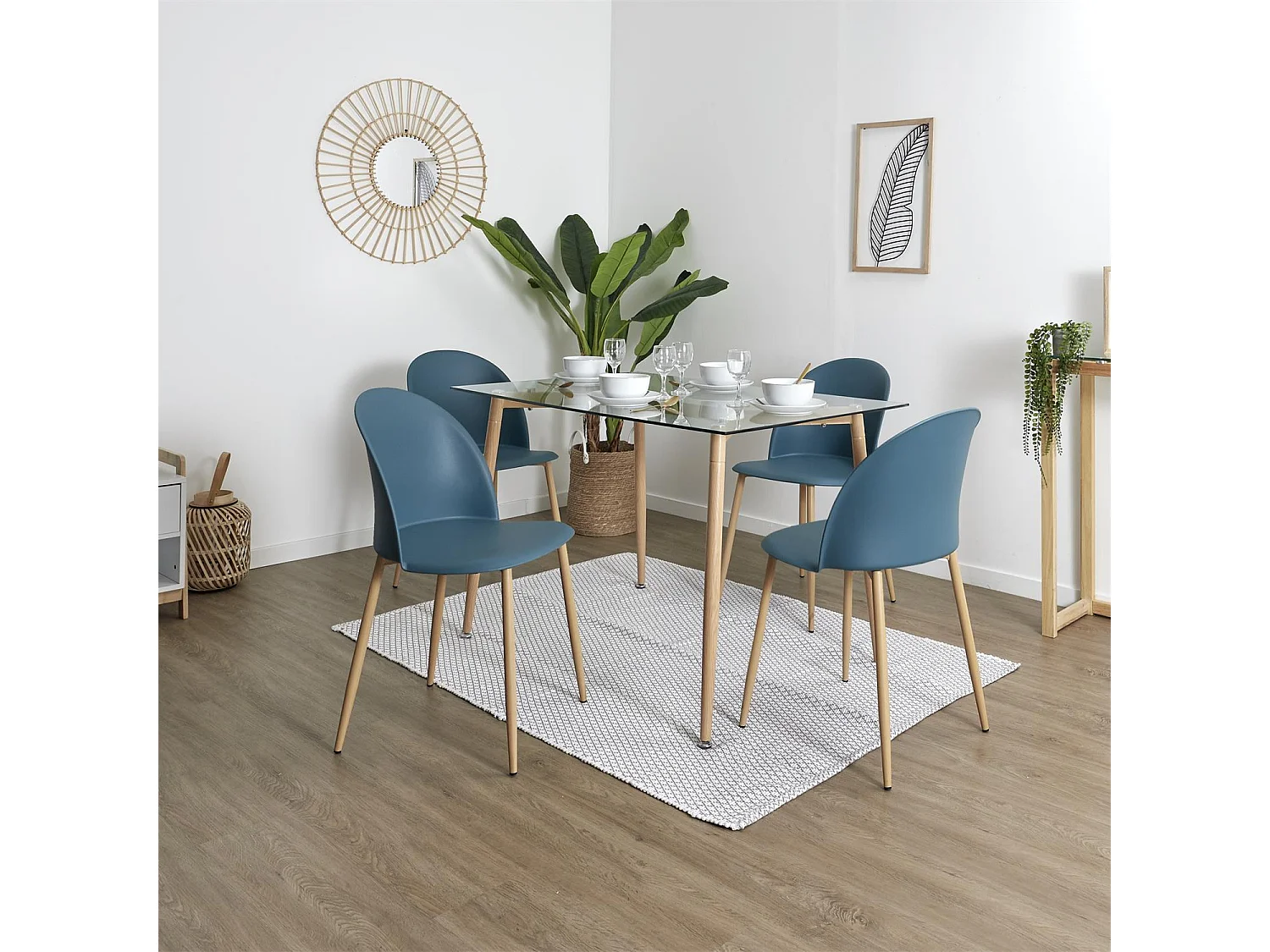 Lot de 4 Chaises Scandinave "Bergen" 81cm Bleu Canard