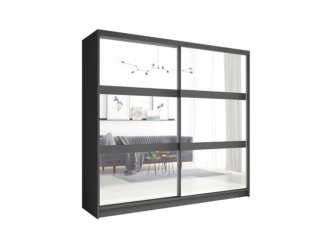 Armoire 2 portes coulissantes avec miroir 230 cm - gris graphite - Collection NOFI