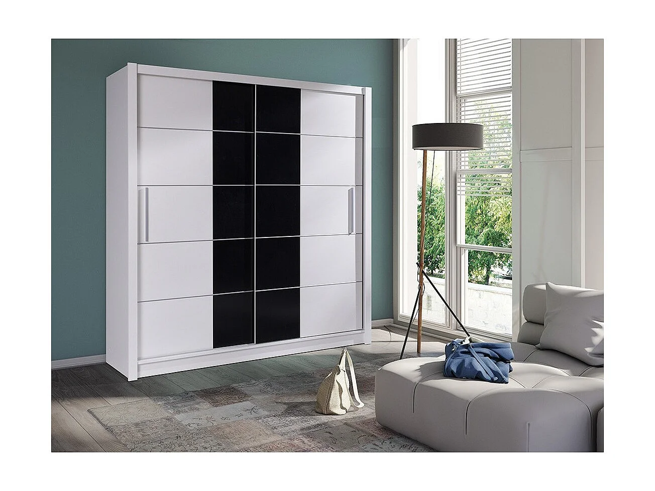 Armadio 2 porte scorrevoli - bianco e nero - Collezione BRESCIA