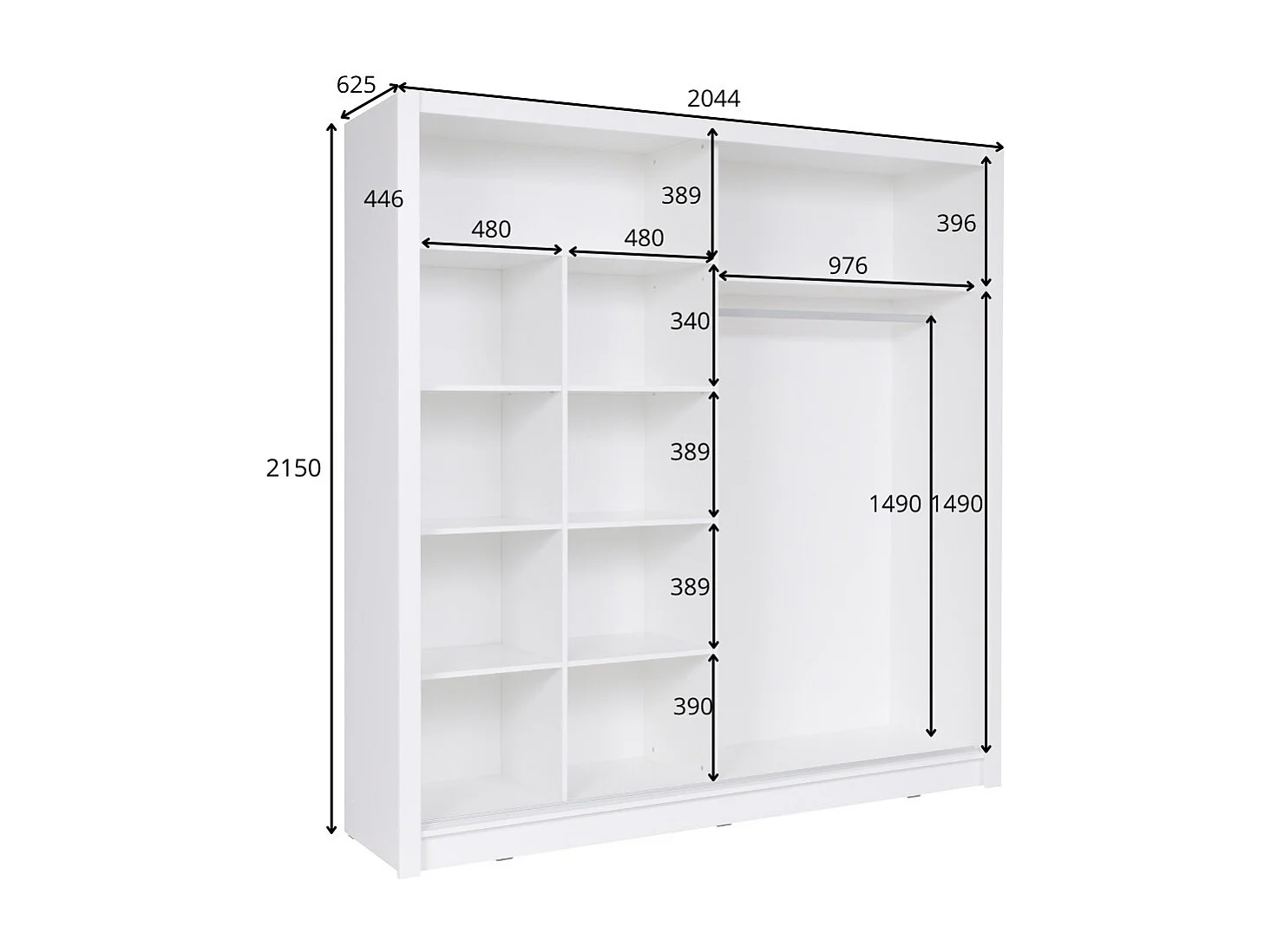 Armadio 2 porte scorrevoli - bianco e nero - Collezione BRESCIA