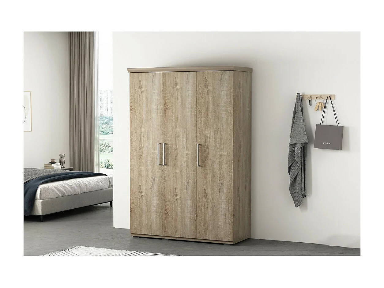 Kleiderschrank, Garderobe, Kollektion TOM, 3 Türen 120 cm, integrierte Garderobe in Sonoma-Eiche