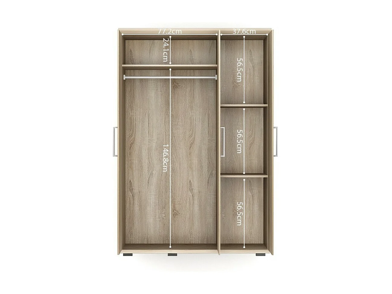 Kleiderschrank, Garderobe, Kollektion TOM, 3 Türen 120 cm, integrierte Garderobe in Sonoma-Eiche